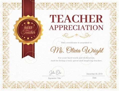 Printable Teacher Appreciation Certificates